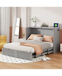 Streamdale Furniture Full Murphy Bed with drawer and a set of Sockets & Usb Ports, Pulley Structure Design, White