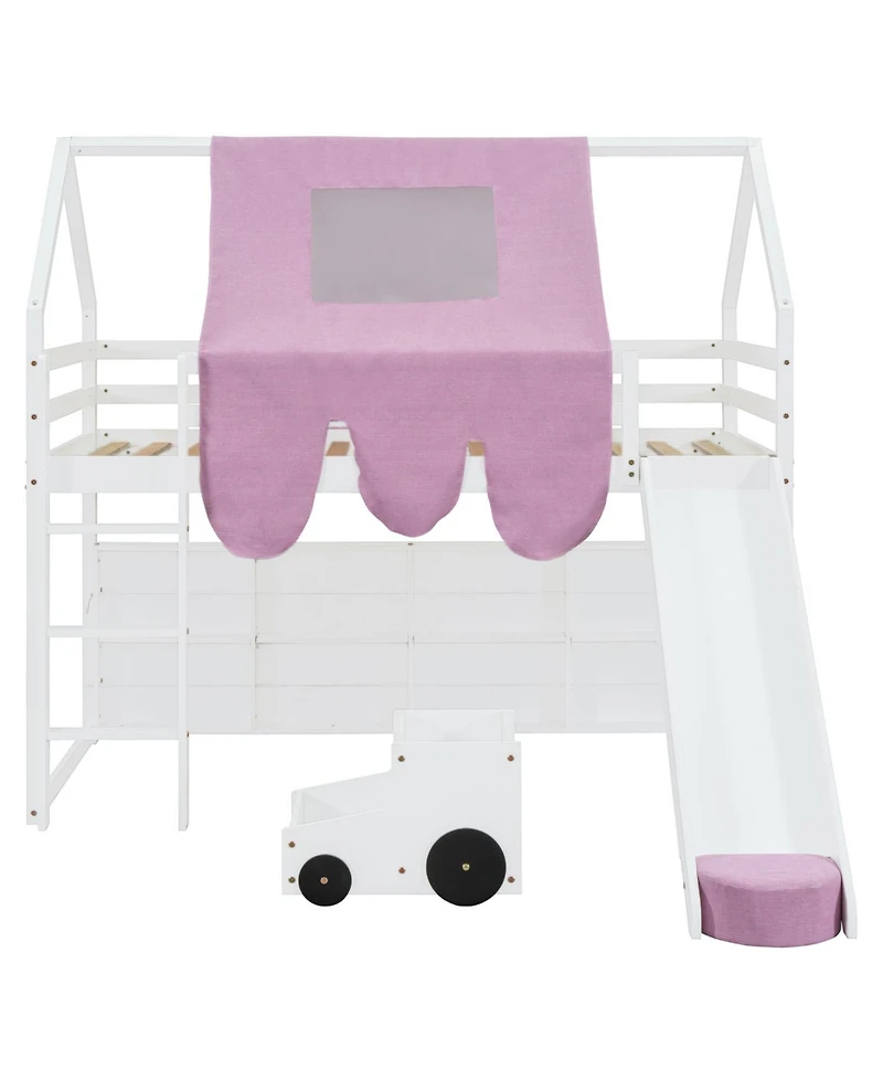 Streamdale Furniture Twin size Wooden Loft Bed House-shaped Frame with a Tent