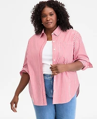 On 34th Trendy Plus Striped Cotton Button-Front Shirt, Macy's Exclusive