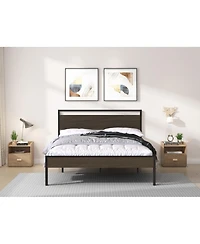 Streamdale Furniture Ceres Metal Bed with Walnut Wood Headboard&Footboard Queen
