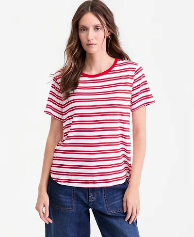 On 34th Women's Striped Curved-Hem T-Shirt, Macy's Exclusive