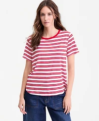On 34th Women's Striped Curved-Hem T-Shirt, Macy's Exclusive
