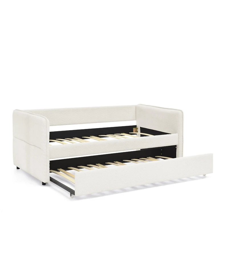 Streamdale Furniture Beige Boucle Daybed with Trundle