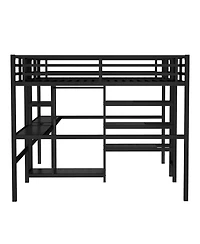 Streamdale Furniture Twin Metal Loft Bed with Desk Wardrobe & Shelves - Black