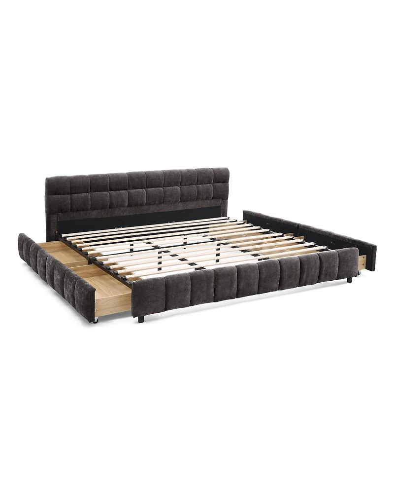 Streamdale Furniture California King Upholstered Bed Frame with Storage Drawer - Dark Gray