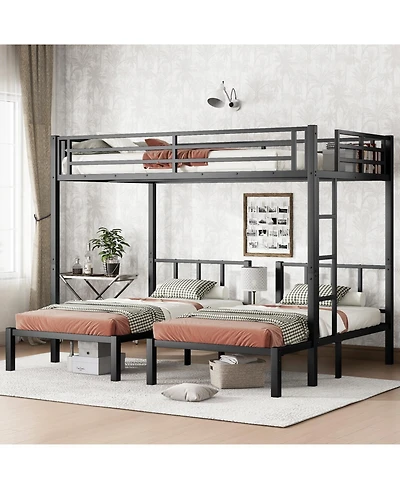 Streamdale Furniture Twin/Queen Metal Triple Bunk Bed - Black