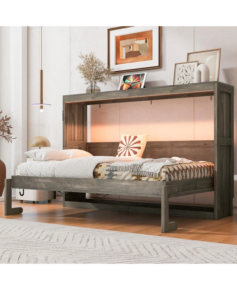 Streamdale Furniture Twin Murphy Bed with Led Light - Brown