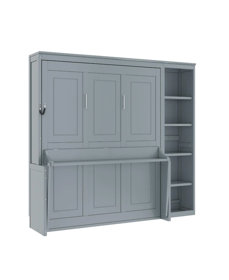 Streamdale Furniture Full Size Murphy Bed with Desk and Bookshelf, Gray
