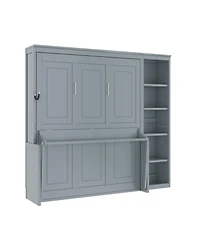 Streamdale Furniture Full Size Murphy Bed with Desk and Bookshelf, Gray