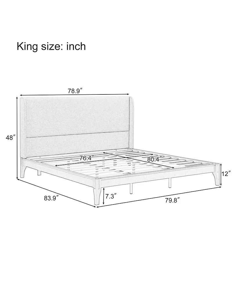 Streamdale Furniture King Size Bamboo Platform Bed with Upholstered Headboard