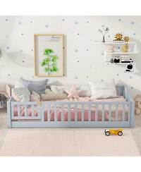 Streamdale Furniture Twin Floor Bed with Fence & Door, Grey