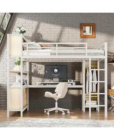 Streamdale Furniture Metal Queen Loft Bed with Wardrobe, Desk & Storage