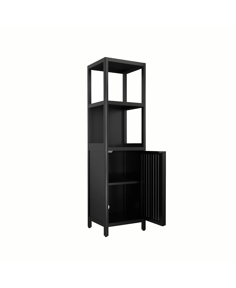 Streamdale Furniture Black Linen Tower Bamboo Cabinet