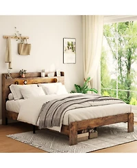 Streamdale Furniture King Wood Bed Frame Led Headboard Usb Storage