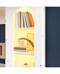 Streamdale Furniture Queen Size Murphy Platform Bed with Shelf, Side Cabinets, Drawers and Led, White