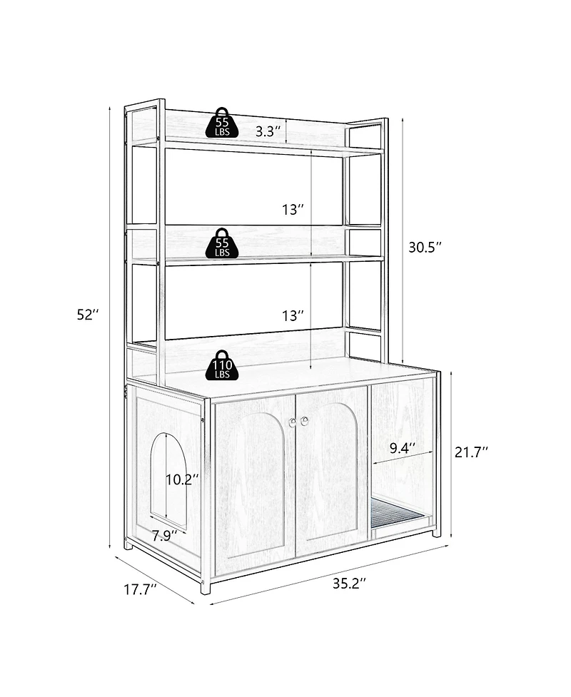 Streamdale Furniture Large Cat Litter Box Enclosure w/ Shelf, Hidden Washroom, Scratch Pad