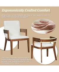 Streamdale Furniture Modern Walnut Wood & White Glossy Pu Leather Upholstered Dining Chairs Set of 2