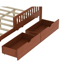 Streamdale Furniture Walnut Wood Platform Bed with Guardrails & Storage