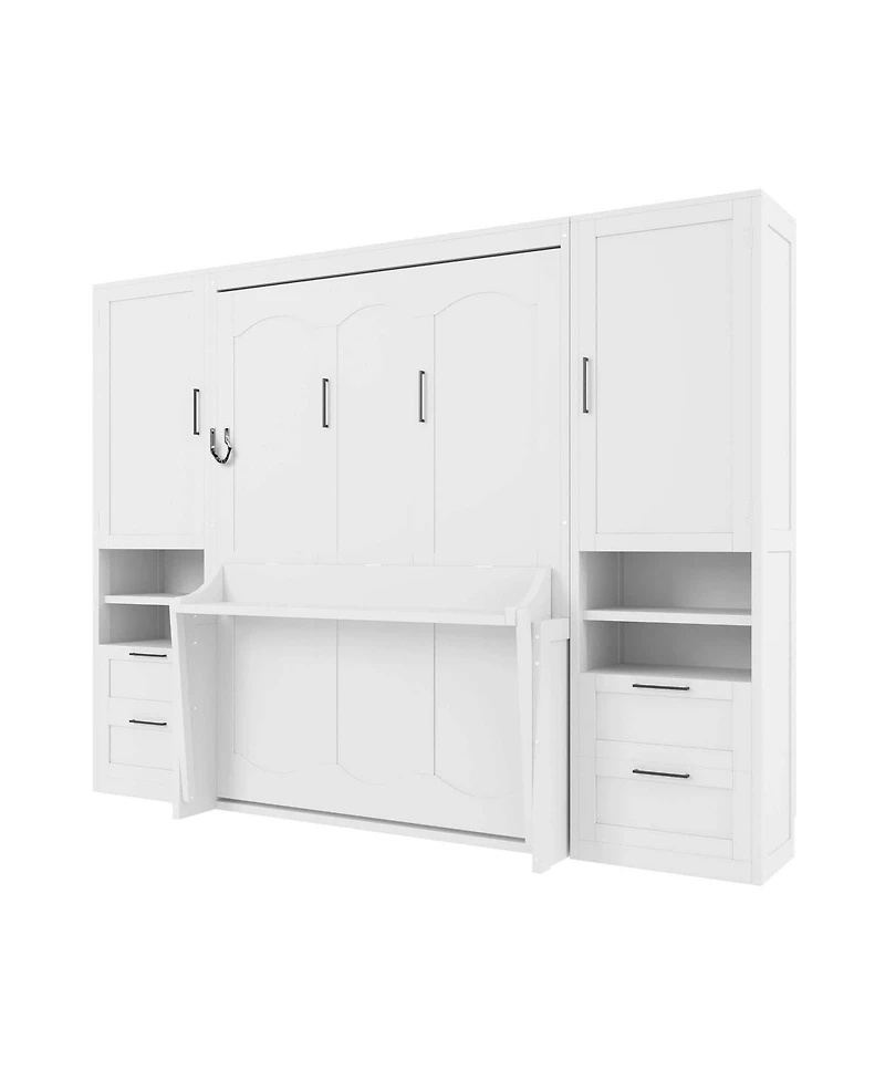 Streamdale Furniture Full Size Murphy Wall Bed with Closet, Drawers and Shelves