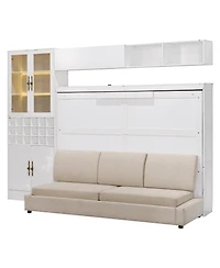 Streamdale Furniture Full Size Murphy Bed Wall Bed with Sofa, Shelves Usb & Light