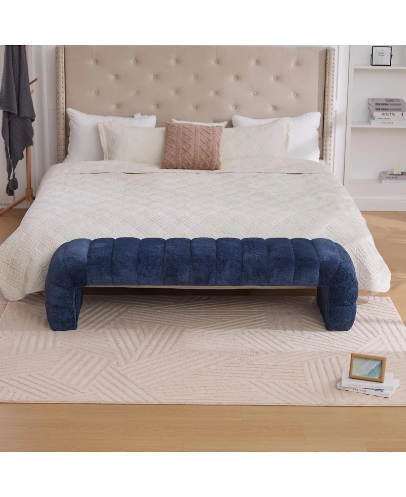 Streamdale Furniture Modern Upholstered Bed Bench, Channel Tufted, Chenille, Navy