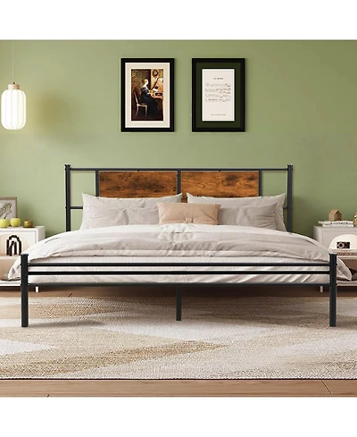 Streamdale Furniture King Bed Frame Wood Headboard Footboard Metal Platform Mattress Foundation