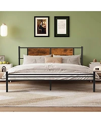Streamdale Furniture King Bed Frame Wood Headboard Footboard Metal Platform Mattress Foundation
