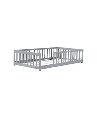 Streamdale Furniture Twin Floor Bed with Fence, Rubber Wood, Grey