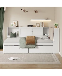 Streamdale Furniture Wooden Twin L-Shaped Daybed with Storage, Bookcase & Usb, White