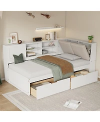 Streamdale Furniture Wooden Twin L-Shaped Daybed with Storage, Bookcase & Usb, White