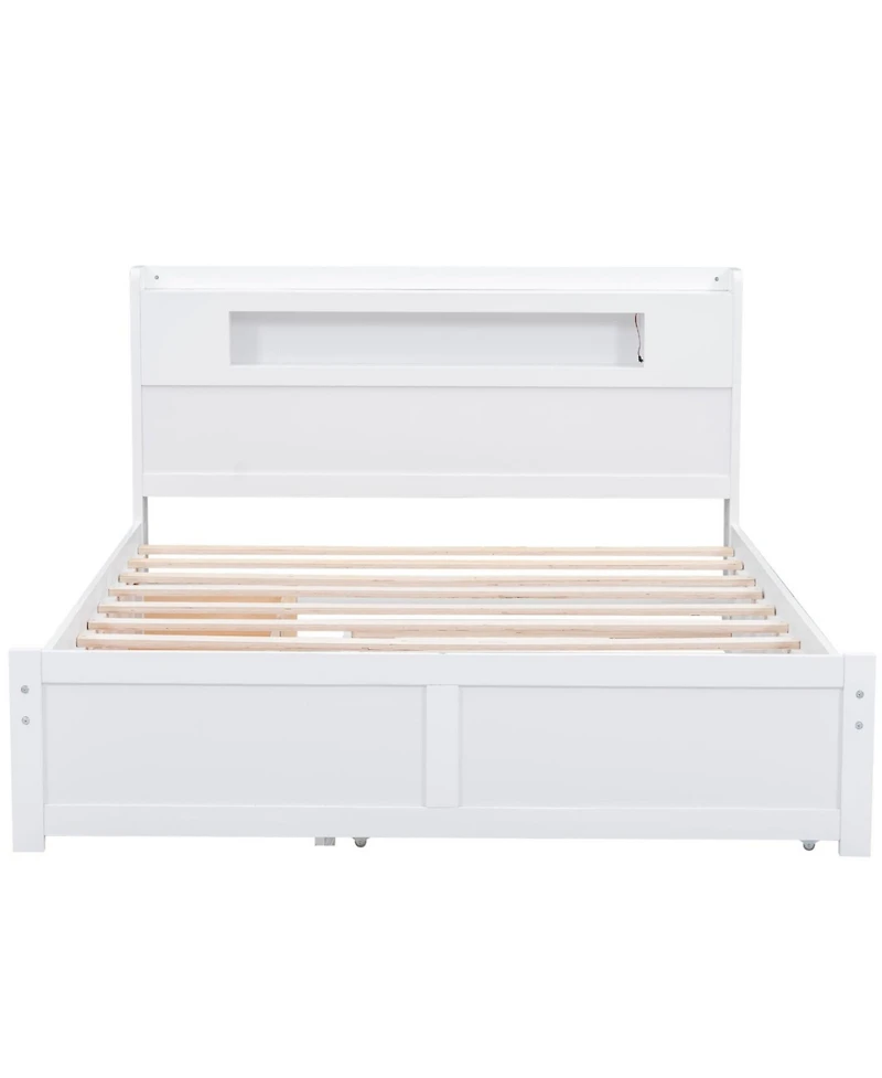 Streamdale Furniture Queen Wood Platform Bed- Led, 2 Drawers & Trundle.
