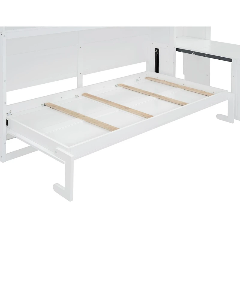 Streamdale Furniture Twin Size Murphy Bed Wall Bed with Closet , Drawers & Desk-White