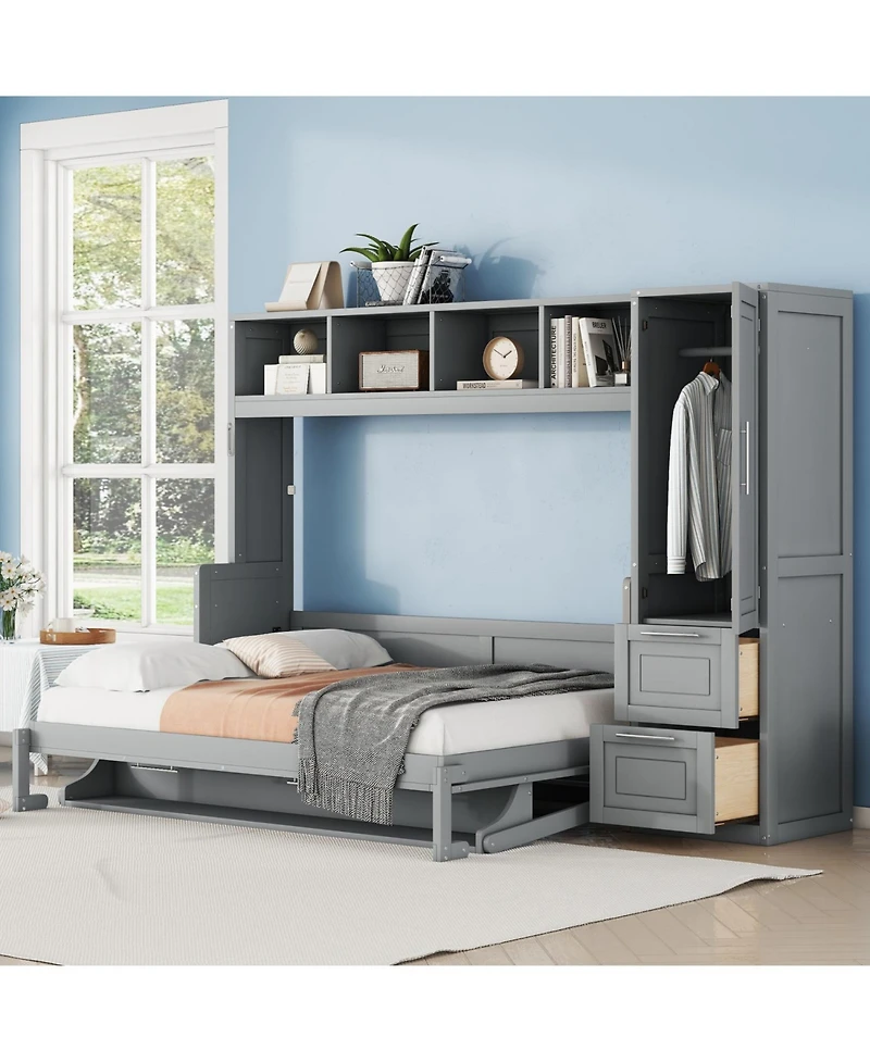 Streamdale FurnitureFull Size Murphy Bed Wall Bed with Closet and Drawers,Gray