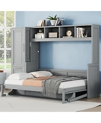 Streamdale FurnitureFull Size Murphy Bed Wall Bed with Closet and Drawers,Gray