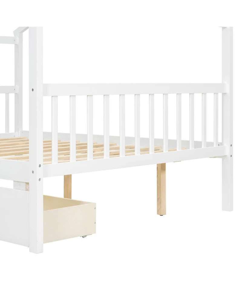 Streamdale Furniture Full Size Wooden House Bed with Drawers, White