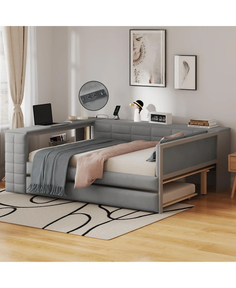Streamdale Furniture Upholstered Platform Bed with Storage, Desk, Trundle
