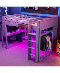 Streamdale Furniture Streamdale Wood Gaming Loft Bed w/ Desk, Shelves, Led, Rack, Black
