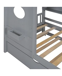 Streamdale Furniture Wooden Twin House Bed with Trundle & Shelf - Gray