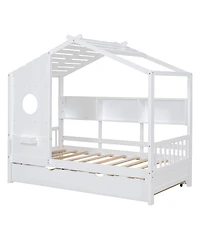 Streamdale Furniture Wooden Twin House Bed with Trundle & Shelf - Gray