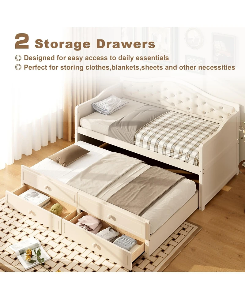Streamdale Furniture Twin Daybed with Trundle & Storage, Upholstered Backrest
