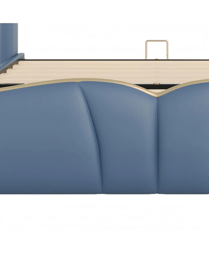 Streamdale Furniture King Leather Bed Frame Wingback Headboard Platform Black