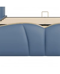 Streamdale Furniture King Leather Bed Frame Wingback Headboard Platform Black