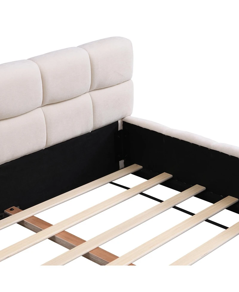 Streamdale Furniture Elegant Beige Chenille Upholstered Bed with Checkerboard Design, King, Beige