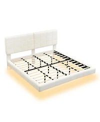 Streamdale Furniture White Boucle Floating Bed with Light,King