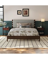 Streamdale Furniture Queen Platform Bed Frame with Headboard - Walnut/Grey