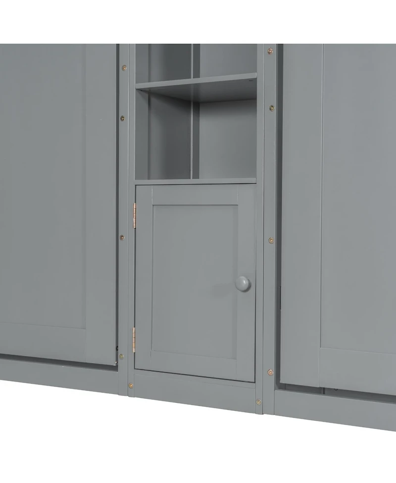 Streamdale Furniture Dual Twin size Wall Murphy Beds with Cabinets and Shelves