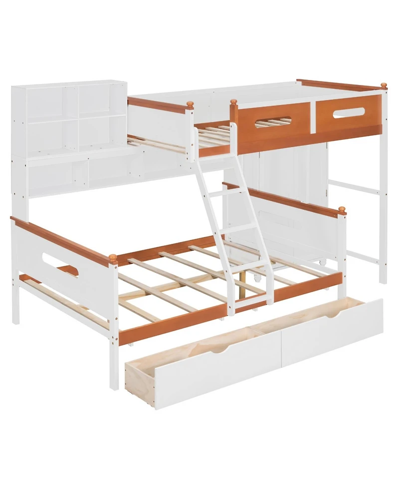 Streamdale Furniture Twin Over Full Bunk Bed Wardrobe, Drawers, Shelves & Led