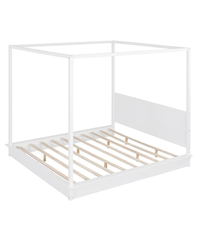 Streamdale Furniture King Size White Wood Led Canopy Platform Bed