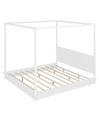 Streamdale Furniture King Size White Wood Led Canopy Platform Bed