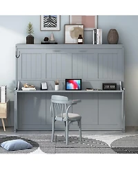Streamdale Furniture Murphy Bed with Hydraulic Lift & Desk - Gray